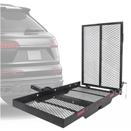 HECASA Hitch Mount Cargo Scooter Carrier Rack w/Foldable Ramp 3" Rail Hitch Wheelchair Carrier Mobility Ramp 500 Lbs Steel Hitch Rack Basket 46.2" x 26.8" x 38.7" SUV Truck Van Car 2" Receiver