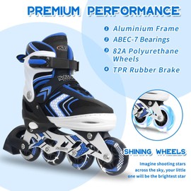 Adjustable Inline Skates for Boys, Blades Roller Skates for Kids Ages 8-12, Roller Skates with All Light up Wheels for Youth, Blue