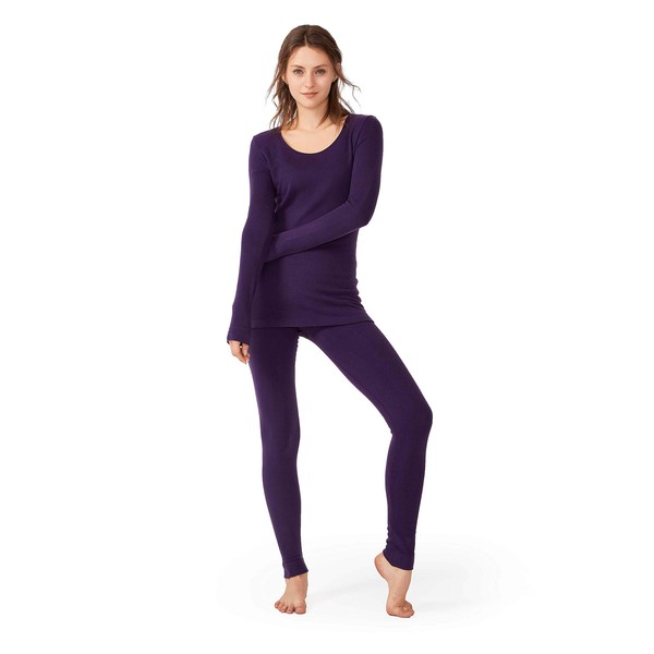 Femofit Thermal Underwear for Women Long John Ultra Soft Top & Bottom Base Layer Set Thermals Set (Reddish Purple,M)