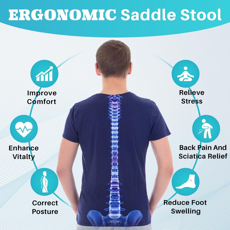 YEEZEE Saddle Stool Ergonomic- Comfortable Rolling Saddle Stool with Wide