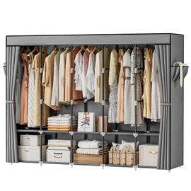Neatrays Portable Closets for Hanging Clothes, 83 Inch Large Capacity Wardrobe Closet, Freestanding Armario De Ropa Closet with Cover & 5 Hanging Rods & 10 Storage Shelves (Grey)