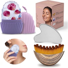 Kit de Skincare Facial 3 en 1, Sistema de Drenaje Linftico con Gua Sha de Acero Inoxidable, Cepillo Ergonmico y Rodillo de Hielo para Rostro, Rutina Spa para Lifting y Definicin Facial, Ideal para Regalo
