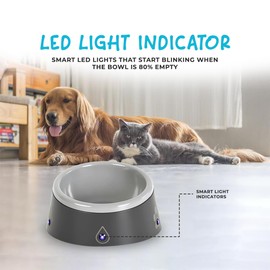 ThirstAlert 16 oz dog/cat water bowl, LED lights blink when water level reaches near to empty, food grade ABS & melamine