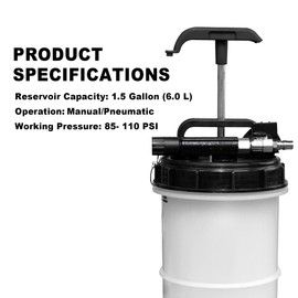 Torin ATPFE65B Oil Changer Pneumatic Vacuum Fluid Extractor: Manual Convenient Oil Change Pump & Fluid Extractor - No Leaks, No Overfills Automotive Fluids Vacuum Evacuation (Capacity: 6.0L)