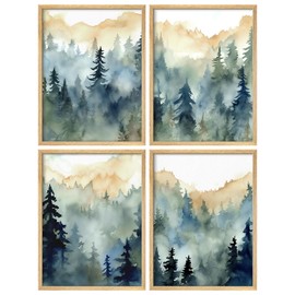 SIGNWIN Poster Multicolor Pastel Watercolor Pine Tree Forest Mountain Abstract Geometric Illustrations Modern Art Decorative Colorful for Living Room, Bedroom, Office - 8"x10"x 4