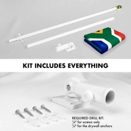 UD_G128 Combo Pack: 6 Feet Tangle Free Spinning Flagpole (White) South Africa South African Flag 3x5 ft Printed 150D Brass Gromm