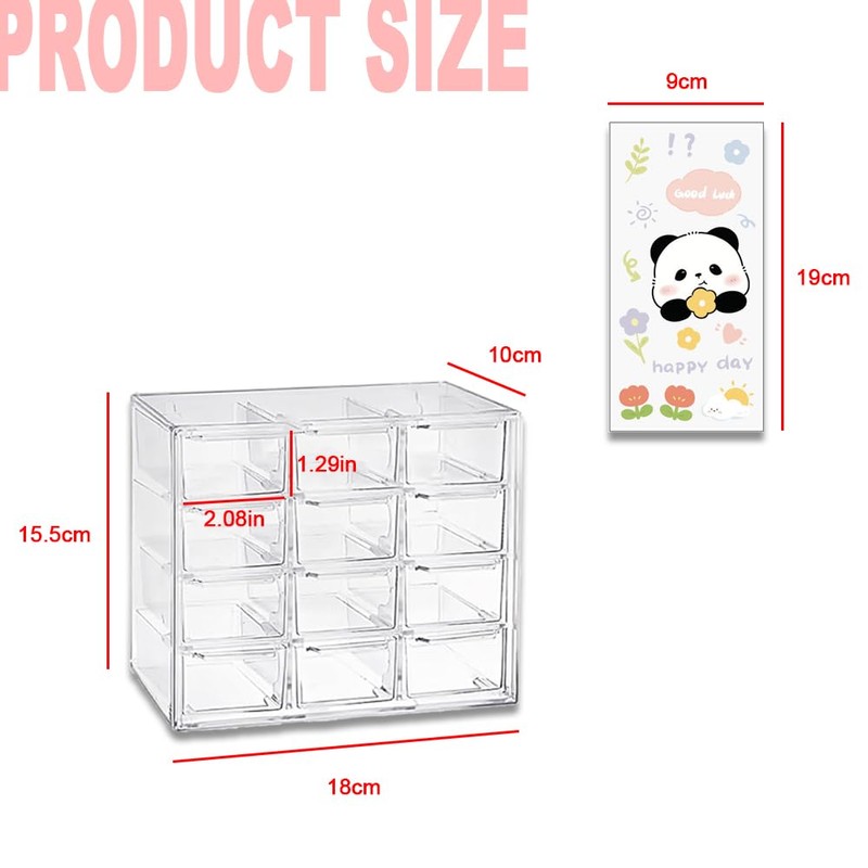 Clear Acrylic Desk Organizer with 12 Mini Stackable Drawers -