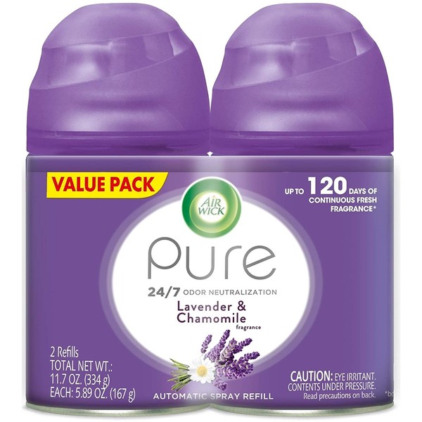 Air Wick Pure Freshmatic 2 Refills Automatic Spray, Lavender & Chamomile,Air Freshener, Essential Oil, Odor Neutralization, 5.89 Ounce (Pack of 2)