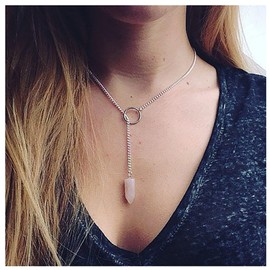 Crystal Healing Hexagonal Pendant Necklace Lariat Y-Shape Gemstone Necklace Chain Jewelry for Women Girls (Silver)