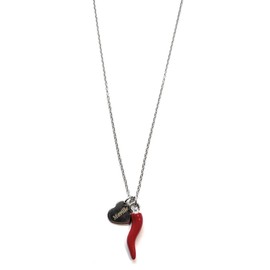 Moda Mavilla Lucky Horn and Heart Steel Necklace for Women, Handmade in Italy, Alloy Steel, No Gemstone, Alloy Steel, No Gemstone