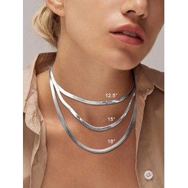 FOCALOOK Snake Necklace Stainless Steel Herringbone Necklaces for Women Trendy Flat Snake Chain Choker Necklace 5mm 12inch