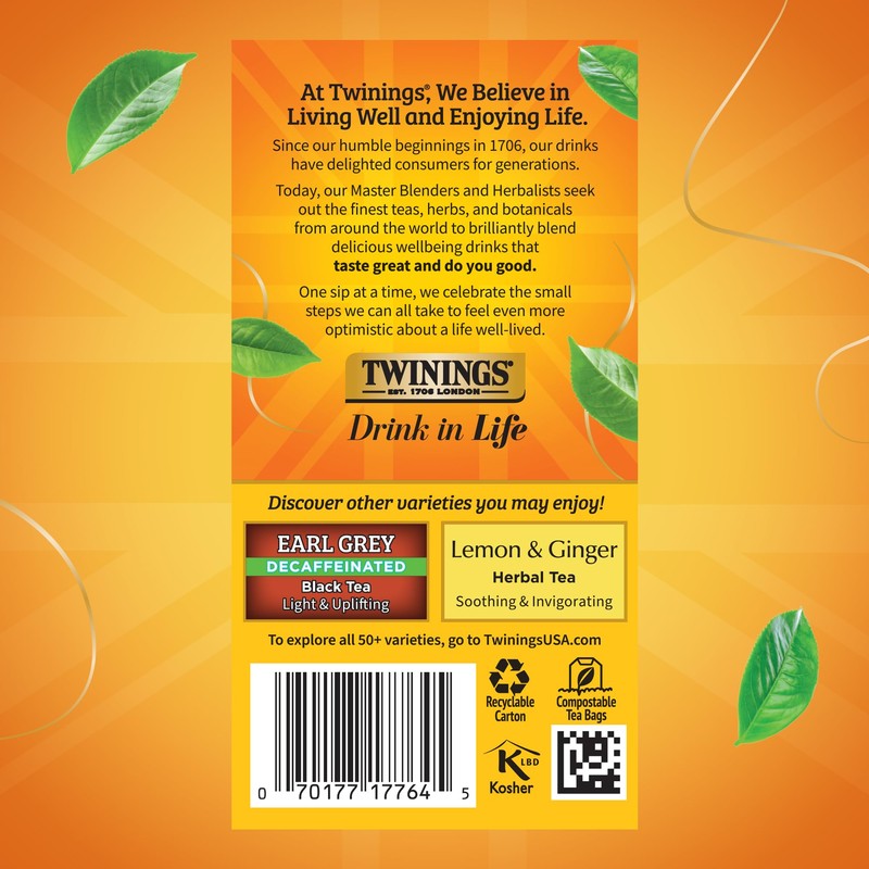 Twinings Decaffeinated Lady Grey Black Tea Individually Wrapped Bags, 20