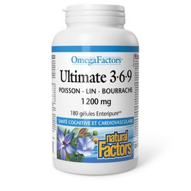 Natural Factors Natural Factors OmegaFactors Ultimate 3-6-9, 1200 mg, 180 Enteripure Sofgels, Full Spectrum Essential Fatty Acids (EFAs), Fish, Flax and Borage, No Fishy Aftertaste