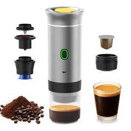 Decdeal Cordless Coffee Machine for Car Home Travel 3 in 1 Electric Coffee Maker Work With Capsule and Ground Coffee 15Bar Mini Cold Brew and Heating Coffee Maker with 150ml Cup