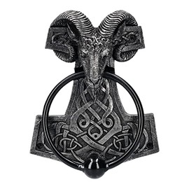 Pacific Giftware Door Knocker Viking Thor's Hammer with Aries Skull
