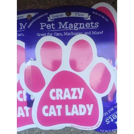 Imagine This Car Magnet- Paw- Crazy Cat Lady- Pink- 5.5" x 5.5"
