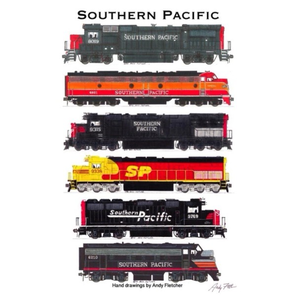 Southern Pacific Diesel Locomotives 11"x17" Poster by Andy Fletcher signed
