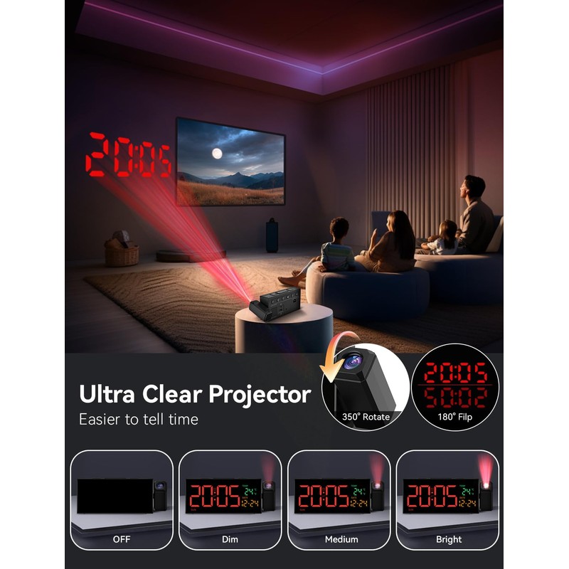 Netzu Projection Clock for Bedroom Ceiling, Alarm Clocks with 180°