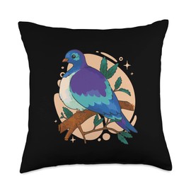 Birds Branch Blue Coloured Bird in Tree Branch Nature Throw Pillow, 18x18, Multicolor