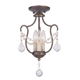 Livex Lighting 6420-71 Chesterfield 3 Light Convertible Hanging Lantern/Ceiling Mount, Hand Applied Venetian Golden Bronze