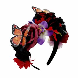 Handcess Leuchtender mexikanischer Blumenkronen-Stirnband, LED-Schmetterlings-Haarband, leuchtendes Kostüm, Haarreif, Party, Blumen-Haarschmuck für Frauen