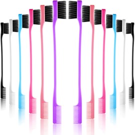 Yaomiao 12 Pieces Hair Edge Brushes Double Sided Edge Hair Comb Natural Styling Eyebrow Combs, Smooth Grooming for Women (Multi Colors,Solid Style)