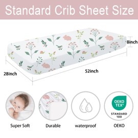Little Grape Land Waterproof Crib Sheets,2 Pack Crib Sheet Fitted, 28"x 52" Ultra-Soft Waterproof Crib Mattress Protector for Neutral Baby Boys Girls,Crib Sheet (Bunny)