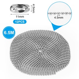 Stainless Steel Ball Bearings, 6.5 Meters Roller Blind Chain 4.5mm 304 Stainless Steel Blind Cord Bead Chain with 12 Roller Blind Chain Connectors Roller Blind Fittings