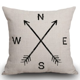 Smooffly Magic Arrow Compass North South West East 18x18 Inch Cotton Linen Square Cushion Cover Decorative Throw Pillow Case Home Decor Standard Size Pillowcase 45x45cm