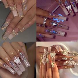 20Pcs Butterfly Nail Charms for Acrylic Nails 3D Crystal Butterfly Nail Art Charms Gold Silver Butterflies Nail Rhinestones Butterfly Nail Jewels Nail Gems Charms for Nails DIY Manicure Decoration