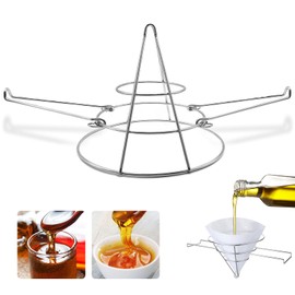 ZuKaYeHome Cooking Oil Filter Strainer, 9.2 x 9.2 x 7.7" Steel Fryer Oil Filter Deep Fryer Filter Cooking Oil Filter Strainer Deep Fryer Oil Filter Strainer Cone Holder Stand with Folding Arms