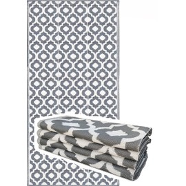 BalajeesUSA Outdoor Rugs 9 by 18 Feet Grey Reversible Recycled Plastic Straw Patio Rugs Waterproof Large RV Camper Awning mat 7070