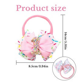 Dmnnlp 1st Birthday Girl Baby Hair Bow Headband, Pink Elastic Bow Headband for Girls, Cute Ice Cream Baby Girl Headbands for Toddler Girls First Birthday Decorations Photo Props (1)