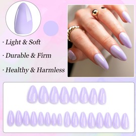 Boloshine 24Pcs Square False Nails French Tip, Solid Color Press on Nails, Full Cover Glue on Nail Art Manicure Decorations, Glossy Fake Nails Acrylic Nail Tips for Women and Girls, Ethereal Purple