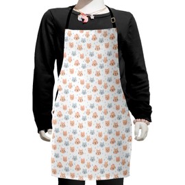 Ambesonne Cat Apron, Doodle Style Faces and Hearts Pet Theme, Small Apron Bib with Adjustable Ties for Baking Painting, Small Size, Peach Blue Grey