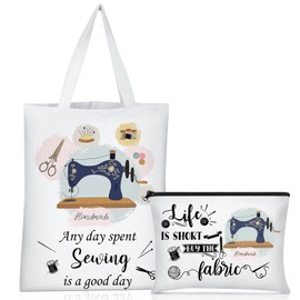 2 Pcs Sewing Gifts for Quilters Sewing Canvas Bag and Cosmetic Bag Tote Seamstress Gifts, Birthday Mother's Day Gift for Women Mom Grandma