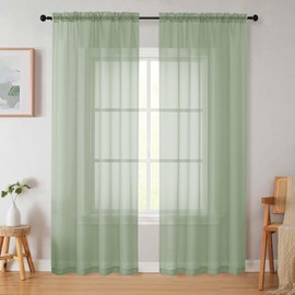 Welvetblk Sage Green Sheer Curtains 84 Inches Long 2 Panels, Soft Light Filtering Curtains for Bedroom Living Room, Modern Rod Pocket Privacy Drapes Window Treatments, Sage Green, Total Wide 84 Inch