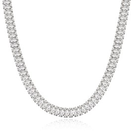 KissYan Diamond Tennis Necklace for Women, White Gold Plated Cubic Zirconia Baguette Tennis Choker Dainty Jewelry Gifts(33B-W)