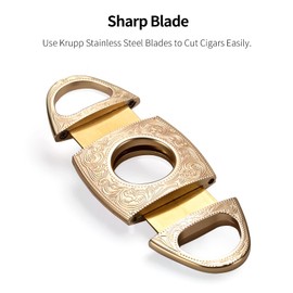 CIGARLOONG Cigar Cutter Stainless Steel Double Blade Colorful Personality Engraved Scissors(Color:Gold)