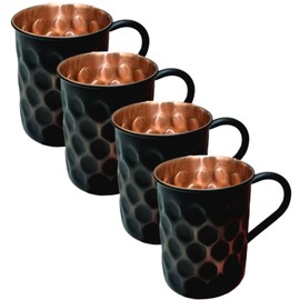 Prisha India Craft 400 ML / 13.5 oz Black Moscow Mule Mugs Pure Copper Cups for Drinking Water Gifts for Him Her Genuine Copper Mugs for Moscow Mules Handcrafted Unlined Solid Cup Mug Set of 4