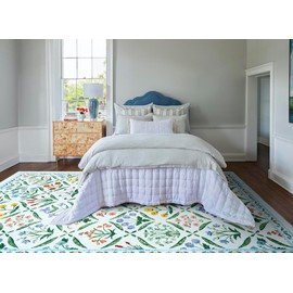 Aldopein Boho Floral Bedroom Rug Washable Cute Funky Aesthetic Dorm Rug, Vintage Turquoise Blue 5x7 Area Rugs Accent Oriental for Kitchen Dining Living Room Nursery Entryway Entrance Floor Carpet