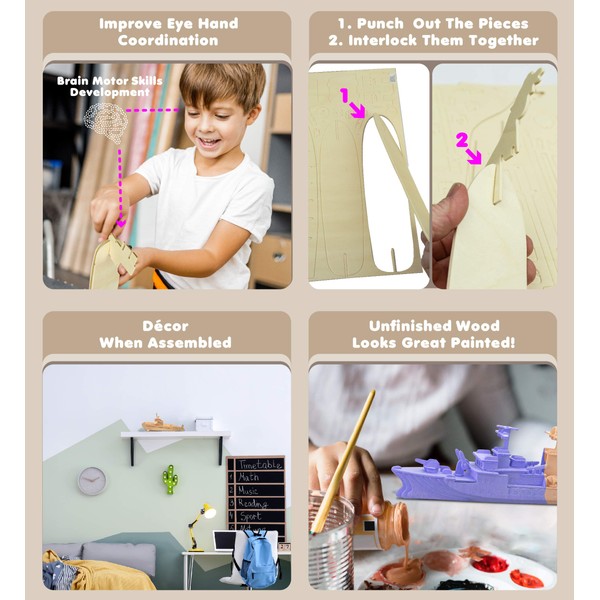 Puzzled Bundle of Submarine, Destroyer, Battleship & Aircraft Carrier Wooden