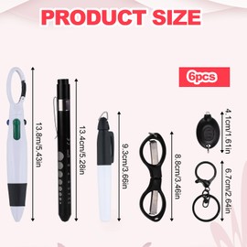 6pcs Nurse Pen Set, Badge Pens for Nurses Including Marker Pen Retractable Ball Pen Foldable Scissors Flashlight Badge Reel Accessories for Nurse Gift (Black, Lobster Clasp)