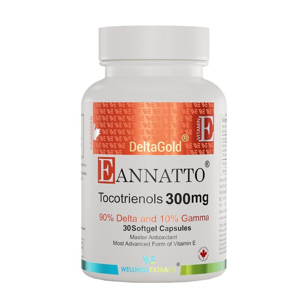 WELLNESS EXTRACT Eannatto Tocotrienols Deltagold Vitamin E Supplements Softgels, Tocopherol Free, Supports Immune Health, Non-GMO, Gluten Free & Antioxidant (300MG 30 Softgels).