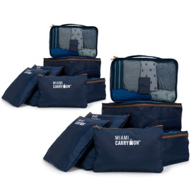Miami CarryOn 12-Piece Packing Cubes for Luggage Organization (Navy+Tan)