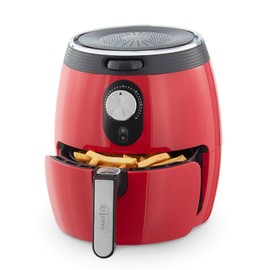 Dash Deluxe Electric Air Fryer + Oven Cooker with Temperature Control, Non-stick Fry Basket, Recipe Guide + Auto Shut off Feature, 1200-Watt, 3 Quart - Red