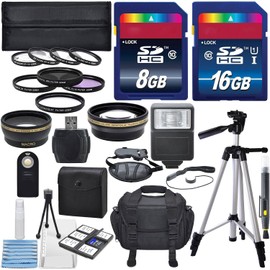 Bundle Kit for Canon EOS 70D 77D 80D 90D T8i T7 T7i T6i T6s T6 SL2 SL3 DSLR Cameras Professional Accessory Kit with Wide-Angle and Telephoto Lenses, Filters Kits, 50 inch Tripod,Flash,SD Card(58MM)