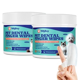 YoYoBay Dog Teeth Cleaning Wipes, Pet Finger Dental Wipes for Dogs & Cats, Dual-Sided, 6-in-1 Herbal Formula, Remove Plaque & Tartar, Freshen Breath, No-Rinse Toothbrush Wipes – 50 PCS x 2, Unflavored