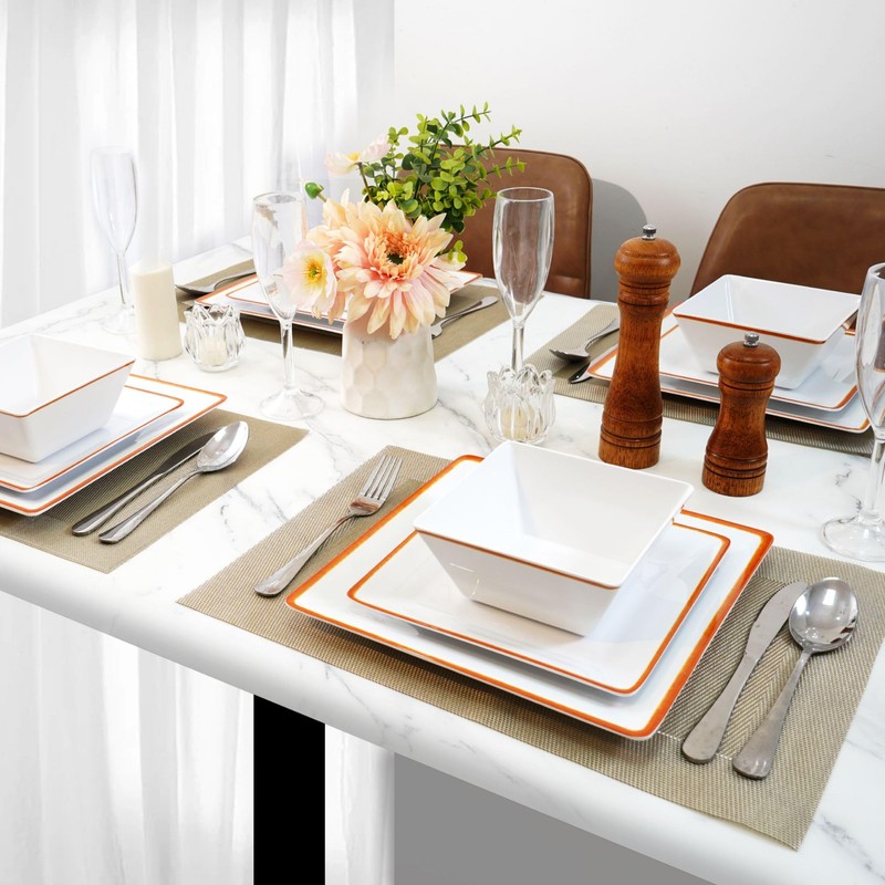 TP 12-Piece Melamine Dinnerware Sets, Plates and Bowls Dishes Set