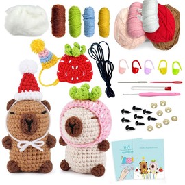 KBIBCK Crochet Set for Beginners, 2 Pieces Capybara Crochet Set Animals, Starter Set Animals Crochet Set with Instructions Knitting, Soft Yarn, DIY Crafts, Crochet Creative Knitting Set, Craft Set